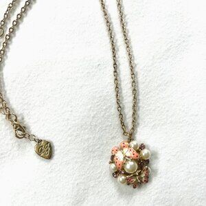 Betsey Johnson Pearl Cluster with Pink Butterflies Pendant Necklace